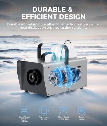 آلة ثلج عالية الإنتاج IMONE بقدرة 1500 واط مع جهاز تحكم عن بعد سلكي، صانع ندفة الثلج بحجم الثلج قابل للتعديل لعيد الميلاد وحفلات الزفاف والحفلات والمرحلة وأحداث العطلات، للاستخدام الداخلي والخارجي in Kuwait