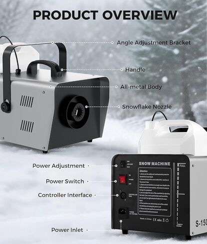 آلة ثلج عالية الإنتاج IMONE بقدرة 1500 واط مع جهاز تحكم عن بعد سلكي، صانع ندفة الثلج بحجم الثلج قابل للتعديل لعيد الميلاد وحفلات الزفاف والحفلات والمرحلة وأحداث العطلات، للاستخدام الداخلي والخارجي in Kuwait
