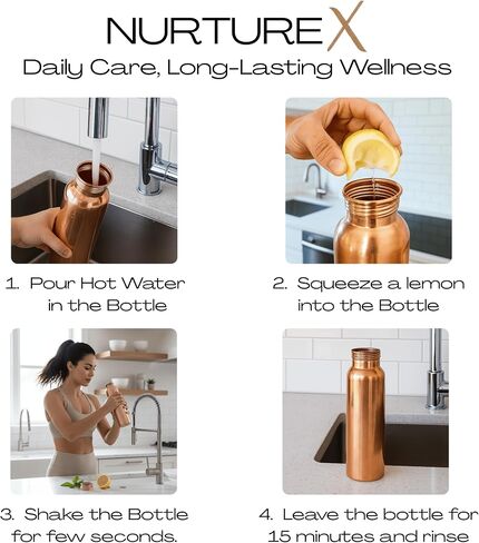 Pure Copper Water, Bottle 34 Oz / 1 Liter, Leak-Proof, Joint-Free, Anti-Tarnish Protective Coating, Handcrafted, Eco-Friendly & Ayurvedic Drinkware for Yoga, Gym & Office - Smooth in Saudi Arabia