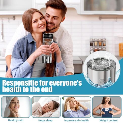 زجاجة مياه هيدروجين، مولد زجاجة مياه هيدروجين زجاجي قابل لإعادة الشحن سعة 15 أونصة، ينتج 2000PPB ماء هيدروجين مضاد للأكسدة في 3 دقائق، مثالي للسفر والرياضة والمكاتب والهدايا in Kuwait