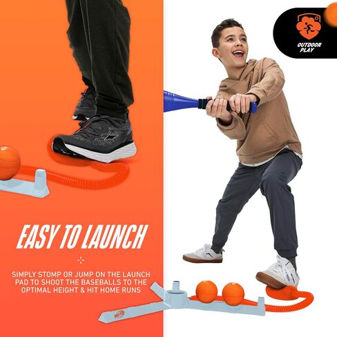 Nerf Airtee Kids Baseball Tee Set - Youth Baseball Stomp Launcher Batting Practice Toy - Includes 21" Plastic Jumbo Bat + (3) Foam Baseballs in Saudi Arabia