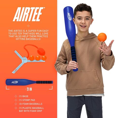 Nerf Airtee Kids Baseball Tee Set - Youth Baseball Stomp Launcher Batting Practice Toy - Includes 21" Plastic Jumbo Bat + (3) Foam Baseballs in Saudi Arabia