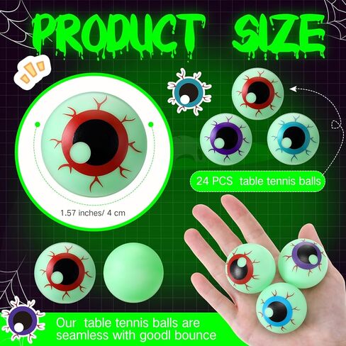Soulchen 24 Pcs Halloween Eyeballs Table Tennis Plastic Glow in The Dark Fake Eyeballs 1.57" Scary Horror Props Table Tennis Balls Bulk for Halloween Party Favor Goodie Bag Fillers Gift, 3 Colors in Kuwait