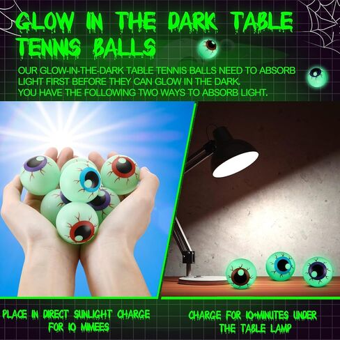 Soulchen 24 Pcs Halloween Eyeballs Table Tennis Plastic Glow in The Dark Fake Eyeballs 1.57" Scary Horror Props Table Tennis Balls Bulk for Halloween Party Favor Goodie Bag Fillers Gift, 3 Colors in Kuwait
