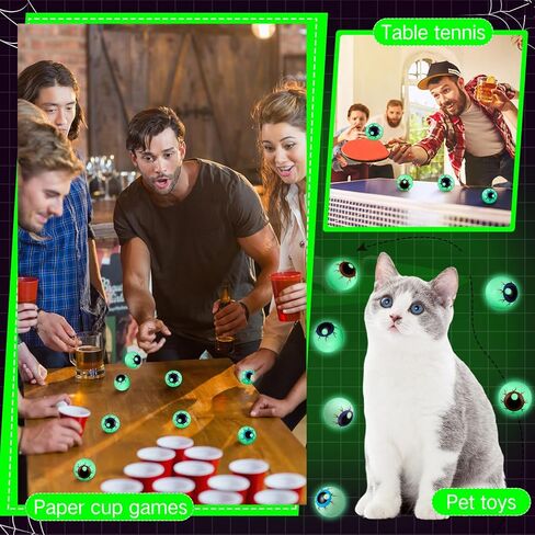 Soulchen 24 Pcs Halloween Eyeballs Table Tennis Plastic Glow in The Dark Fake Eyeballs 1.57" Scary Horror Props Table Tennis Balls Bulk for Halloween Party Favor Goodie Bag Fillers Gift, 3 Colors in Kuwait