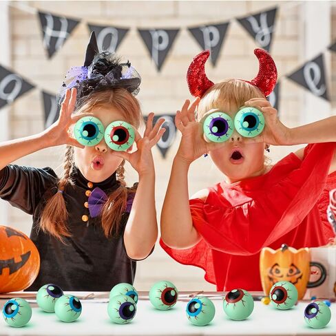 Soulchen 24 Pcs Halloween Eyeballs Table Tennis Plastic Glow in The Dark Fake Eyeballs 1.57" Scary Horror Props Table Tennis Balls Bulk for Halloween Party Favor Goodie Bag Fillers Gift, 3 Colors in Kuwait