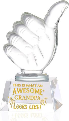 هدايا Ornalrist للجد K9 تذكار كريستال، هدايا للجد من الحفيد، الحفيدة، كأس إبهام كريستال هدية ذات مغزى لعيد ميلاد الأب للجد، ديكور طاولة المكتب المنزلي in Kuwait