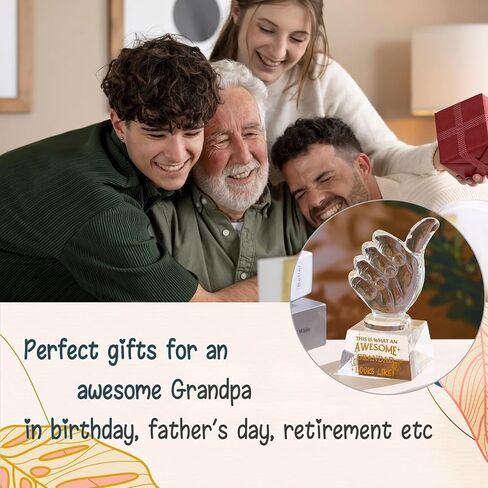 هدايا Ornalrist للجد K9 تذكار كريستال، هدايا للجد من الحفيد، الحفيدة، كأس إبهام كريستال هدية ذات مغزى لعيد ميلاد الأب للجد، ديكور طاولة المكتب المنزلي in Kuwait