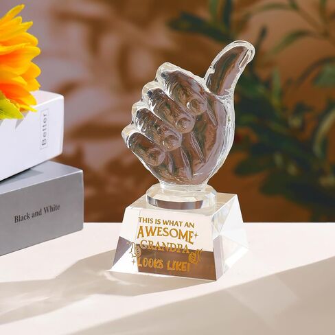 هدايا Ornalrist للجد K9 تذكار كريستال، هدايا للجد من الحفيد، الحفيدة، كأس إبهام كريستال هدية ذات مغزى لعيد ميلاد الأب للجد، ديكور طاولة المكتب المنزلي in Kuwait