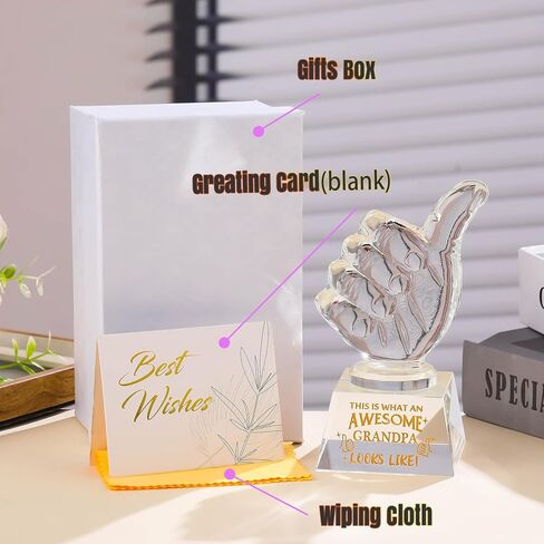 هدايا Ornalrist للجد K9 تذكار كريستال، هدايا للجد من الحفيد، الحفيدة، كأس إبهام كريستال هدية ذات مغزى لعيد ميلاد الأب للجد، ديكور طاولة المكتب المنزلي in Kuwait