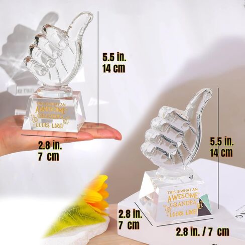 هدايا Ornalrist للجد K9 تذكار كريستال، هدايا للجد من الحفيد، الحفيدة، كأس إبهام كريستال هدية ذات مغزى لعيد ميلاد الأب للجد، ديكور طاولة المكتب المنزلي in Kuwait