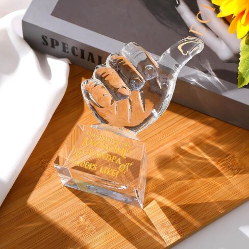 هدايا Ornalrist للجد K9 تذكار كريستال، هدايا للجد من الحفيد، الحفيدة، كأس إبهام كريستال هدية ذات مغزى لعيد ميلاد الأب للجد، ديكور طاولة المكتب المنزلي in Kuwait