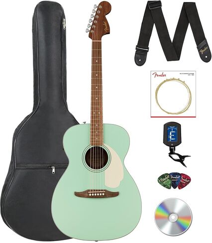 جيتار كهربائي صوتي قياسي من Fender California Standard Monterey E - حزمة Surf Green مع حقيبة Gig، وموالف، وحزام، وأوتار، ولقطات، وأقراص DVD التعليمية لأوستن بازار in Kuwait
