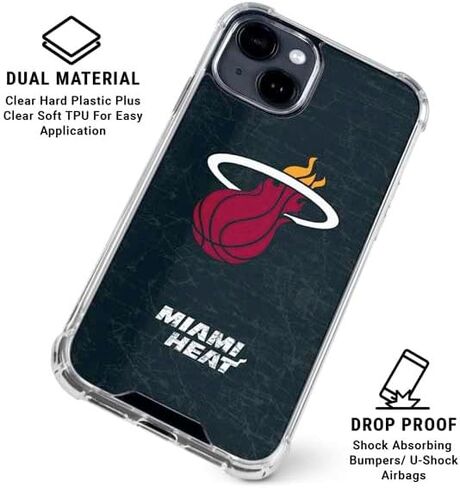 Skinit Clear Phone Case Compatible with iPhone 15 Plus - Officially Licensed NBA Miami Heat Black Partial Logo Design in Saudi Arabia