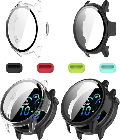 Screen Protector for Garmin Vivoactive 6 Case-[Clear+Black] [1+1Pcs]+Silicone Anti-dust Plugs[4Pcs],PC Protective Cover Bumper with built-in 9H Tempered Glass,Face Cover Accessories in Saudi Arabia