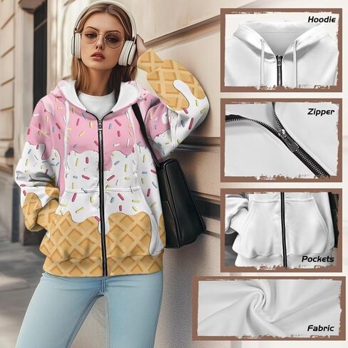 JEOCODY Zip Up Hoodie Women Oversized Hoodie Casual Long Sleeve Graphic Jackets with Pockets Zipper Drawstring in Saudi Arabia
