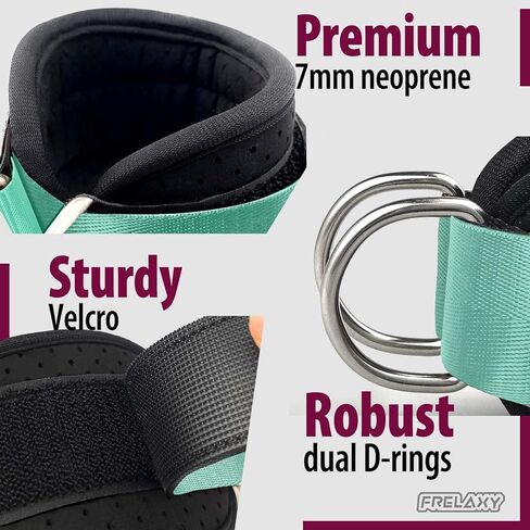أحزمة الكاحل Frelaxy لآلة الكابل - أحزمة ساق مريحة ومتينة للركلات الخلفية، وتمارين الغلوت، وتمارين الجزء السفلي من الجسم - حشوة من النيوبرين المثقبة وملاءمة مدببة in Kuwait