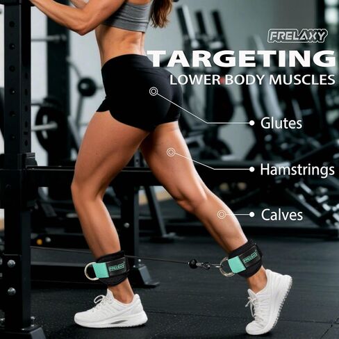 أحزمة الكاحل Frelaxy لآلة الكابل - أحزمة ساق مريحة ومتينة للركلات الخلفية، وتمارين الغلوت، وتمارين الجزء السفلي من الجسم - حشوة من النيوبرين المثقبة وملاءمة مدببة in Kuwait