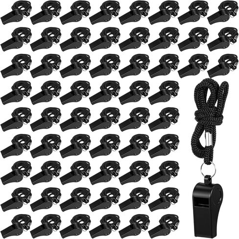 60 Pcs Black Plastic Sports Whistles with Lanyards, Loud Referee Whistles Bulk for Coaches, Emergency, Training, Teachers, Lifeguards, and Outdoor Activities in Saudi Arabia