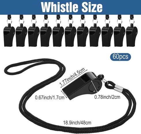 60 Pcs Black Plastic Sports Whistles with Lanyards, Loud Referee Whistles Bulk for Coaches, Emergency, Training, Teachers, Lifeguards, and Outdoor Activities in Saudi Arabia
