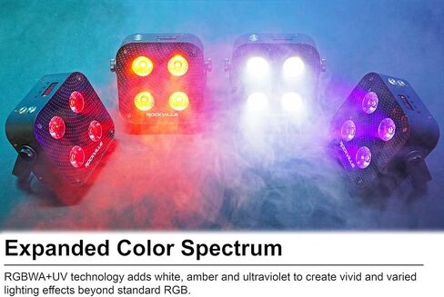 Rockville MINI RF4 V2 White LED Wash Up Light RGBWA+UV, Compact, App, Remote Control, LCD, Wireless DMX, Rechargeable, Perfect for DJ/Party Lighting in Saudi Arabia