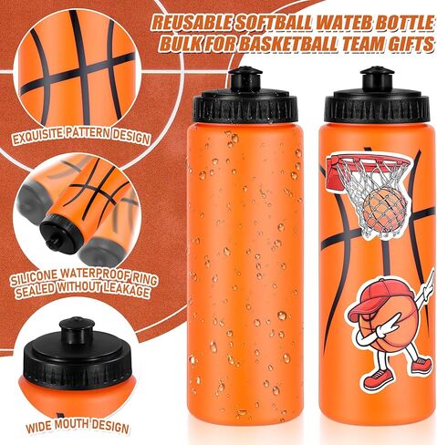 DI QIU REN 12 PCS Basketball Water Bottle Bulk with 300 PCS Stickers, 20 OZ Plastic Reusable Basketball Water Bottles for Boys, Squeeze Water Bottles Sports for Team in Saudi Arabia