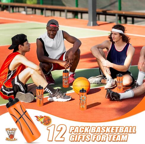 DI QIU REN 12 PCS Basketball Water Bottle Bulk with 300 PCS Stickers, 20 OZ Plastic Reusable Basketball Water Bottles for Boys, Squeeze Water Bottles Sports for Team in Saudi Arabia