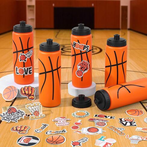 DI QIU REN 12 PCS Basketball Water Bottle Bulk with 300 PCS Stickers, 20 OZ Plastic Reusable Basketball Water Bottles for Boys, Squeeze Water Bottles Sports for Team in Saudi Arabia