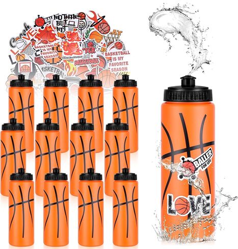 DI QIU REN 12 PCS Basketball Water Bottle Bulk with 300 PCS Stickers, 20 OZ Plastic Reusable Basketball Water Bottles for Boys, Squeeze Water Bottles Sports for Team in Saudi Arabia
