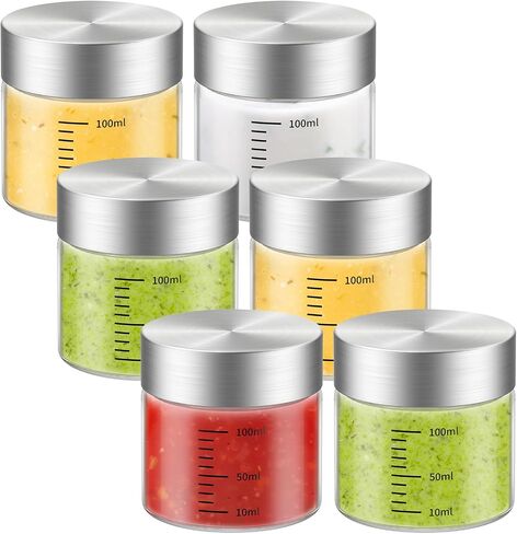 4 Oz Glass Bottles, 6 Pack Glass Jar with Lid, Borosilicate Glass, Stainless Steel Lids for Juicing, Smoothies, Water Bottles, Food Storage, Shaker Bottles in Saudi Arabia