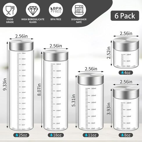 4 Oz Glass Bottles, 6 Pack Glass Jar with Lid, Borosilicate Glass, Stainless Steel Lids for Juicing, Smoothies, Water Bottles, Food Storage, Shaker Bottles in Saudi Arabia