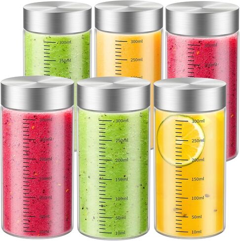 4 Oz Glass Bottles, 6 Pack Glass Jar with Lid, Borosilicate Glass, Stainless Steel Lids for Juicing, Smoothies, Water Bottles, Food Storage, Shaker Bottles in Saudi Arabia