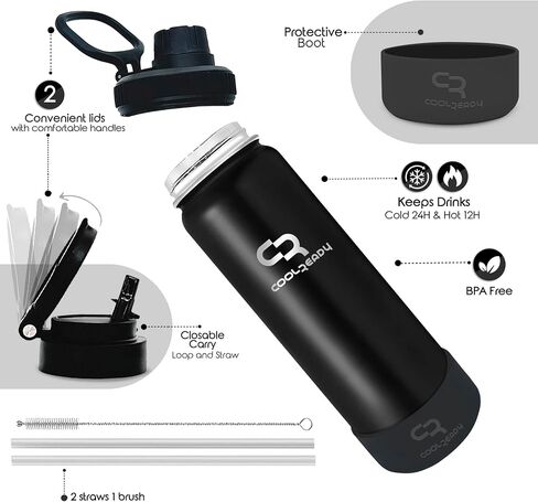 40 oz Blue Insulated Water Bottle with Straw & Spout Lids – Stainless Steel Thermo Bottle, Wide Mouth Leakproof Design, Double Wall Cold 24 H Hot 12 H, Silicone Boot for Gym Outdoor Travel in Saudi Arabia