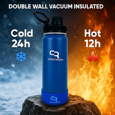 40 oz Blue Insulated Water Bottle with Straw & Spout Lids – Stainless Steel Thermo Bottle, Wide Mouth Leakproof Design, Double Wall Cold 24 H Hot 12 H, Silicone Boot for Gym Outdoor Travel in Saudi Arabia