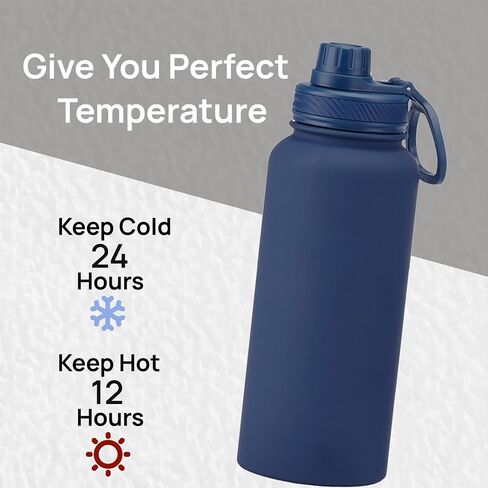 Black 32 oz Insulated Water Bottle, Large Metal Stainless Steel Water Flask, Big Sports Travel Mens Water Bottle for Gym,Hiking,1 liters Leakproof Insulated Thermal Bottle with 2 Lids in Saudi Arabia