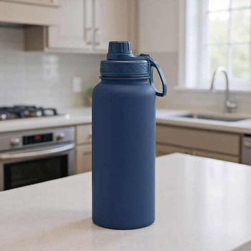 Black 32 oz Insulated Water Bottle, Large Metal Stainless Steel Water Flask, Big Sports Travel Mens Water Bottle for Gym,Hiking,1 liters Leakproof Insulated Thermal Bottle with 2 Lids in Saudi Arabia
