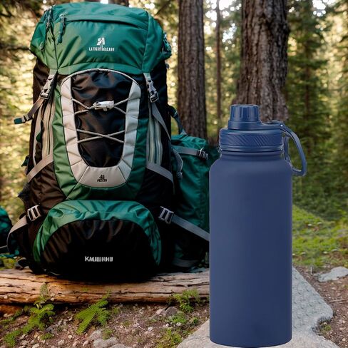 Black 32 oz Insulated Water Bottle, Large Metal Stainless Steel Water Flask, Big Sports Travel Mens Water Bottle for Gym,Hiking,1 liters Leakproof Insulated Thermal Bottle with 2 Lids in Saudi Arabia