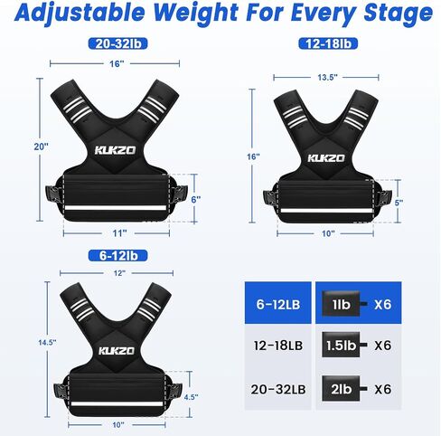 سترة مرجحة قابلة للتعديل للرجال والنساء، سترة وزن 6-12 رطل/12-18 رطل/20-32 رطل مع 6 أوزان رملية لتدريب القوة والجري والمشي واللياقة البدنية in Saudi Arabia