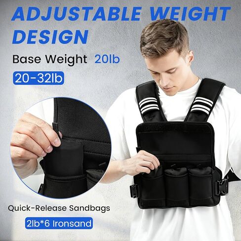 Adjustable Weighted Vest Woman Men, 6-12lb/12-18lb/20-32lb Weight Vest with 6 Ironsand Weights for Strength Training Rucking Running Walking Fitness Workout in Saudi Arabia