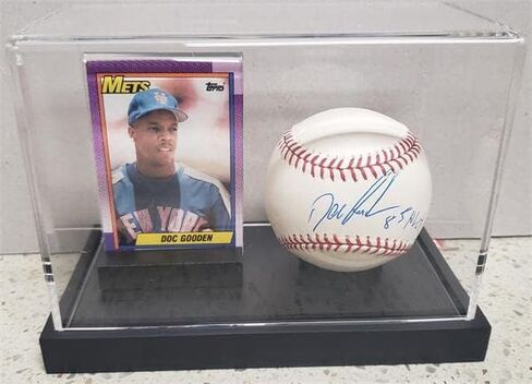 Dwight Doc Gooden موقعة البيسبول مكتوب عليها 85 NL Cy في حامل كرة البطاقة كما في الصورة (NY Mets ROMLB) - بطاقات البيسبول الموقعة in Saudi Arabia