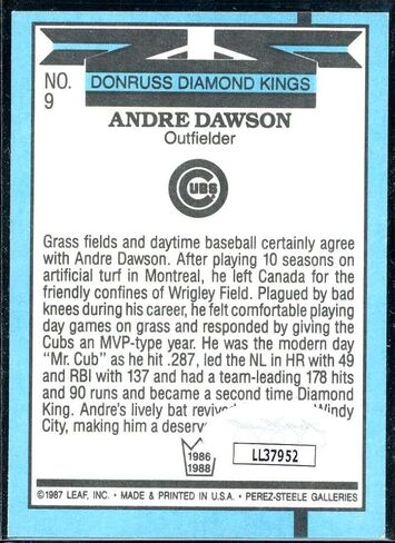 Andre Dawson DK Card 1988 Donruss #9 موقعة من COA JSA - بطاقات البيسبول الموقعة in Saudi Arabia