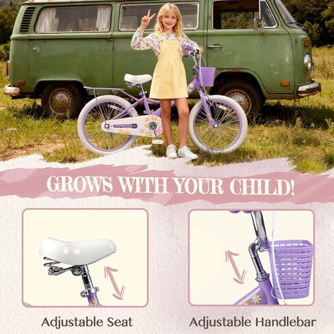 دراجة جليرك ساشا للفتيات، دراجة أطفال مقاس 12-20 بوصة للأطفال من سن 2 إلى 13 عامًا، دراجة أطفال مع مقعد دمية وسلة وعجلات تدريب، ألوان متعددة in Kuwait