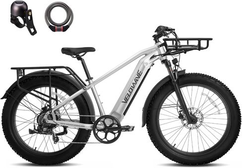 دراجة كهربائية VELOWAVE للبالغين، ذروة 1200 وات، محرك BAFANG، 28 ميل في الساعة، دراجة جبلية 48 فولت 15 أمبير، بطارية خلايا LG قابلة للإزالة، 26 بوصة، إطار عريض، دراجة شيمانو 7 سرعات in Kuwait