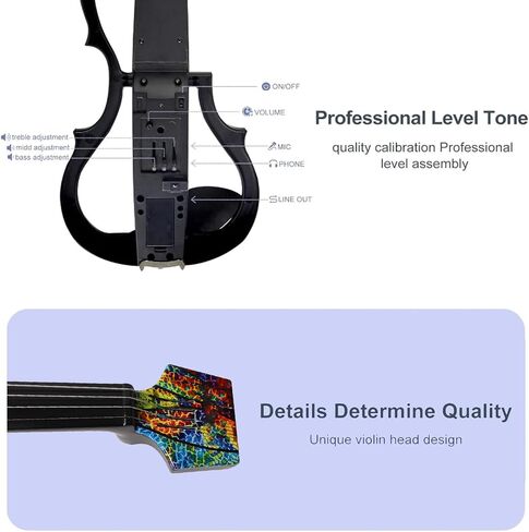 Headles Electric Violin, Silent Electric Violin Pluggable Headphone Stylish Fiddle for Practice Performance (Multi Colored in Saudi Arabia