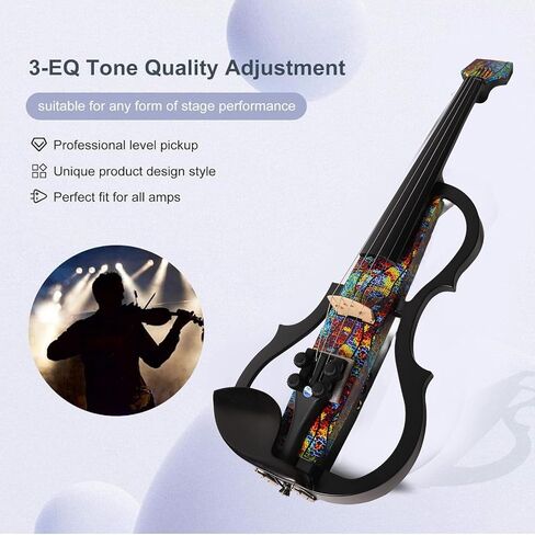Headles Electric Violin, Silent Electric Violin Pluggable Headphone Stylish Fiddle for Practice Performance (Multi Colored in Saudi Arabia