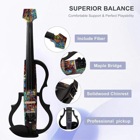 Headles Electric Violin, Silent Electric Violin Pluggable Headphone Stylish Fiddle for Practice Performance (Multi Colored in Saudi Arabia