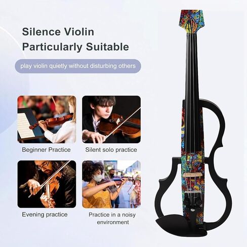 Headles Electric Violin, Silent Electric Violin Pluggable Headphone Stylish Fiddle for Practice Performance (Multi Colored in Saudi Arabia