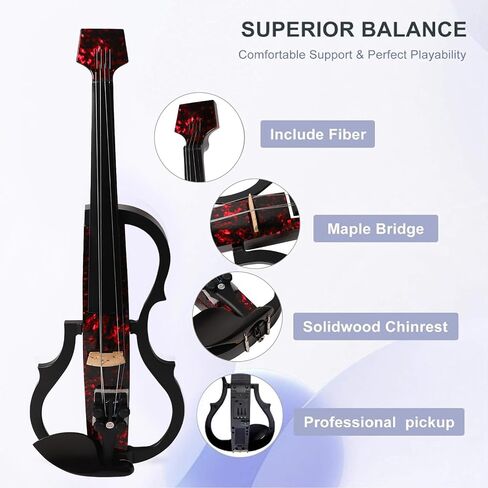Carbon Fiber Headless Electric Violin, Stylish Design Silent Fiddle with Pluggable Headphone Silent Practicing for Beginners (Rose Petal) in Saudi Arabia