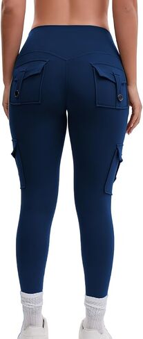 AEEZO Womens Fleece Lined Cargo Leggings with Pockets Thermal Butt Lifting Hidden Scrunch Cold Weather Yoga Pants in Saudi Arabia