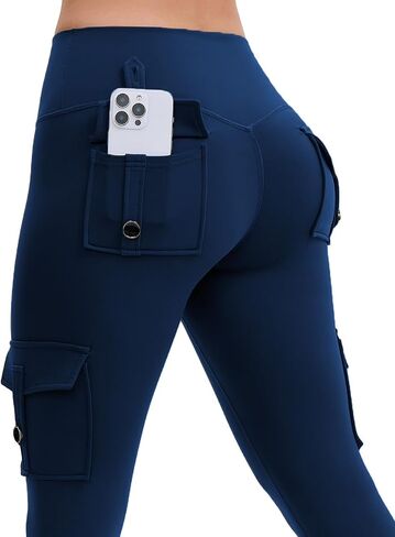 AEEZO Womens Fleece Lined Cargo Leggings with Pockets Thermal Butt Lifting Hidden Scrunch Cold Weather Yoga Pants in Saudi Arabia